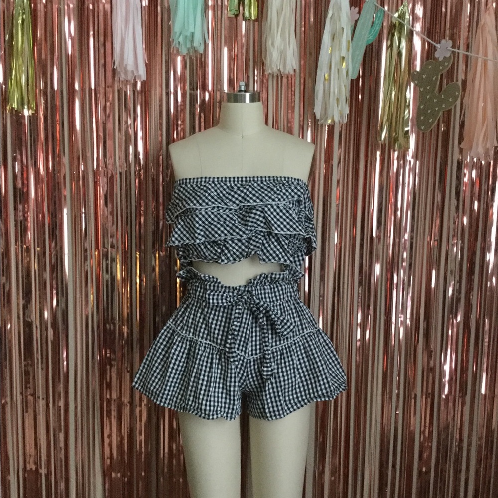 2 Piece Gingham Tube Top Skirt Set